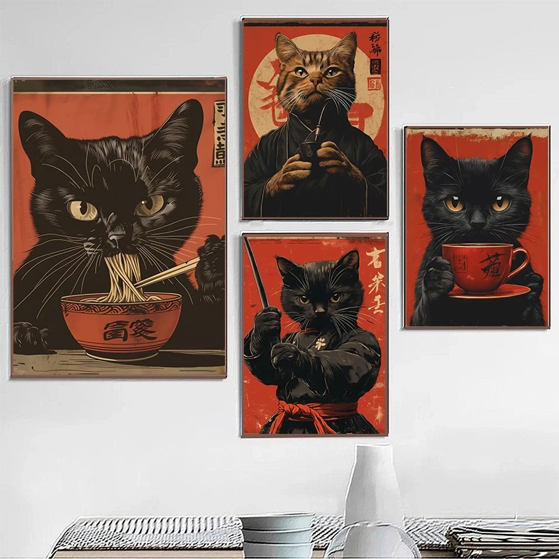 Japanese Lifestyle Japanese - Poster Minum Teh Mie Makan Kucing