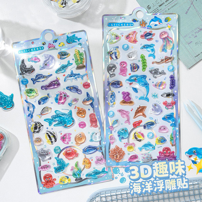 Japanese Lifestyle Items - Stiker Kristal Relief 3D Kehidupan Laut