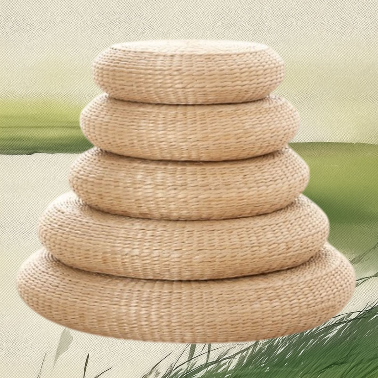 Bantal Duduk Bulat Anyaman Tan - Tatami Mat Rush ulasan dan harga